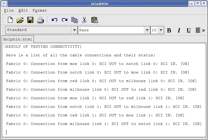 Result of running cable test on a good cluster